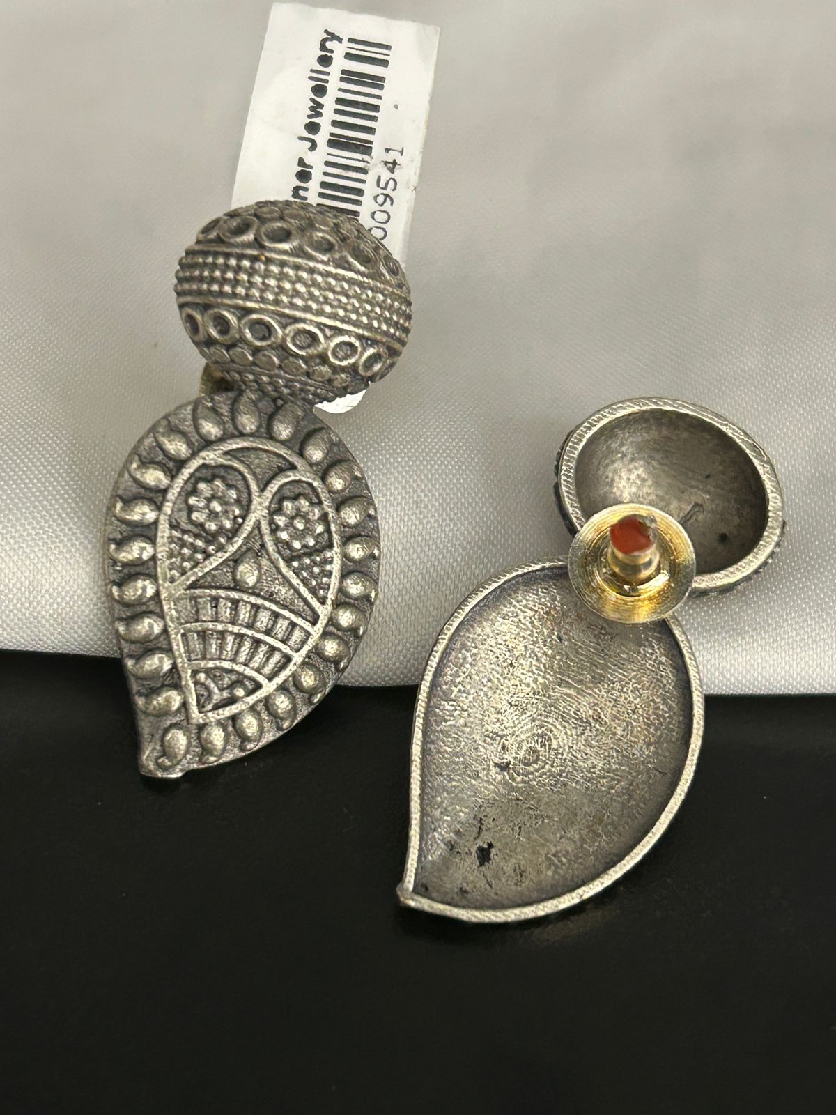 Antique Silver Paisley Stud Earrings